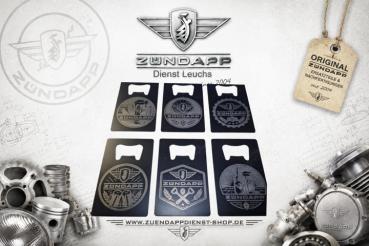 Zündapp Kultöffner 6er-Set – Edelstahl Flaschenöffner im Scheckkartenformat – 6 exklusive Retro-Motive – Schwarz
